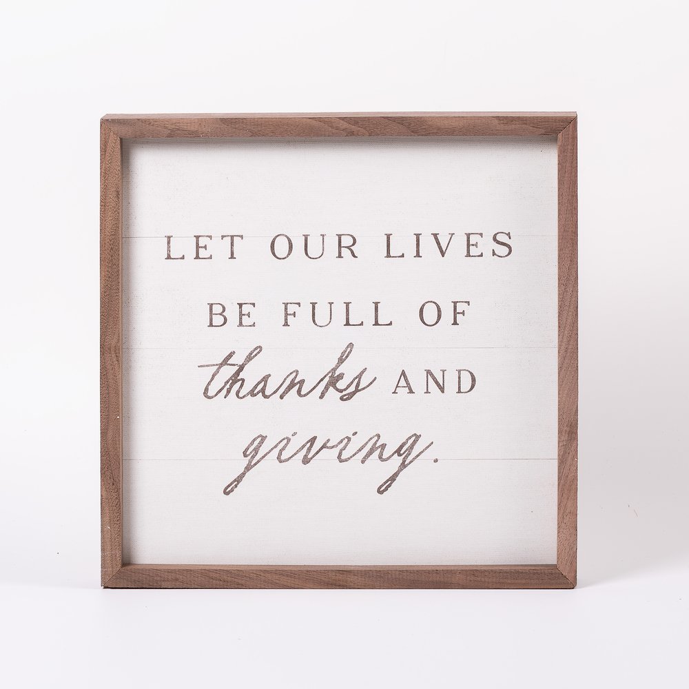 Thanks and Giving Gratitude Framed Wood Wall Art - 12" x 12"