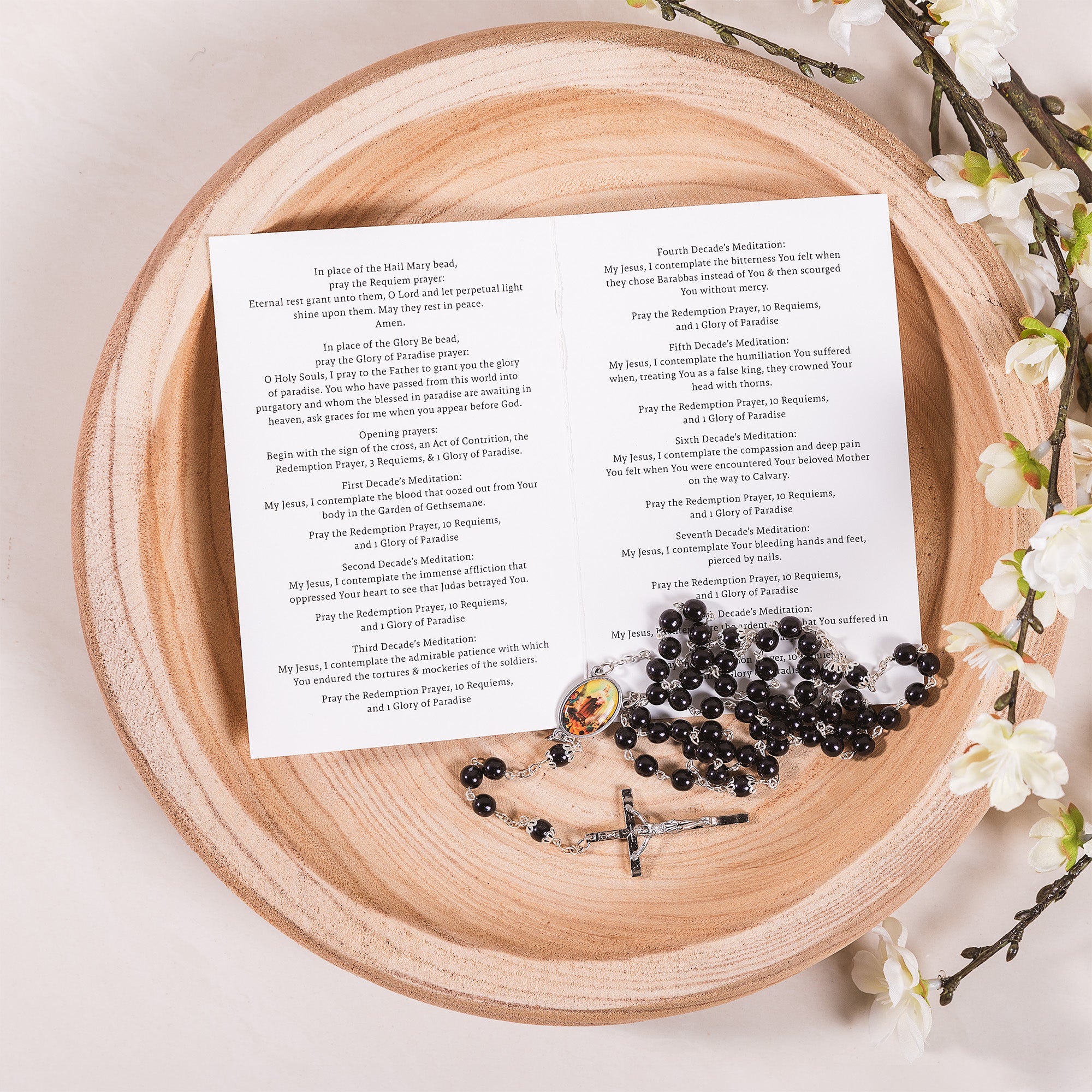 Black Czech Crystal 100 Requiem Rosary Devotion & 100 Requiem Rosary Prayer Card (2 Gift Set)