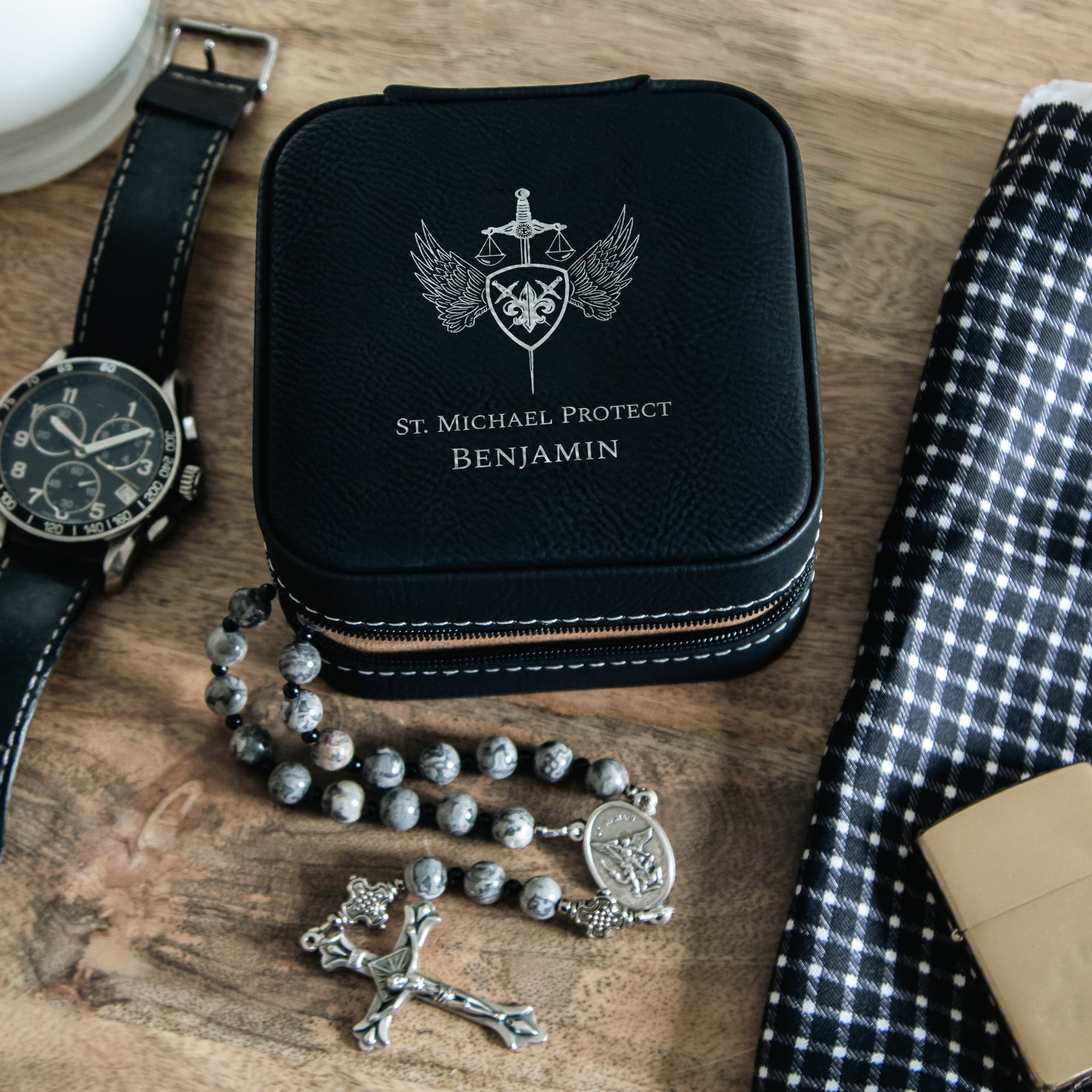Personalized St. Michael Travel Case for Jewelry