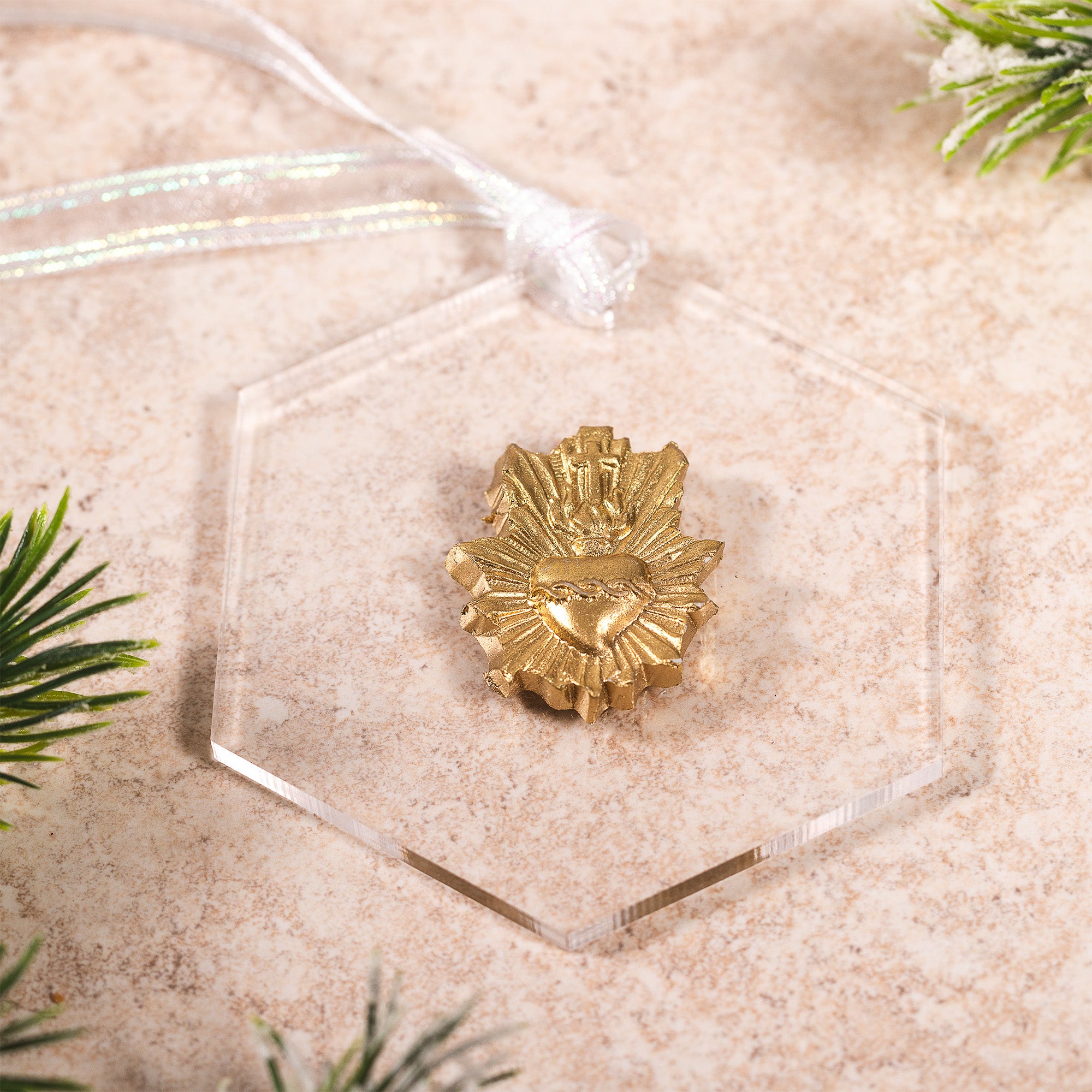 Gold Acrylic Sacred Heart Ornament