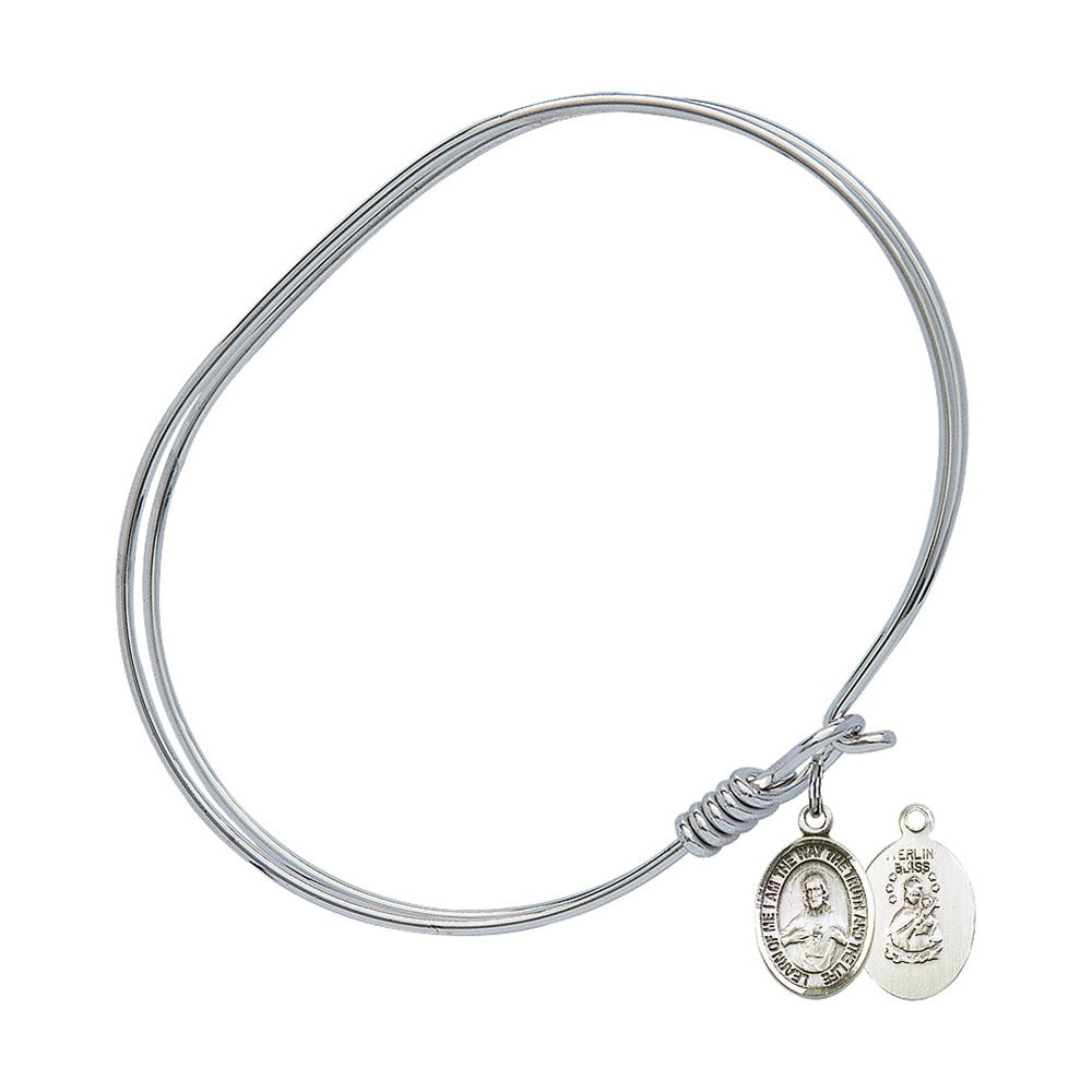 Scapular Charm Bangle Bracelet, Bliss, Rhodium Plated