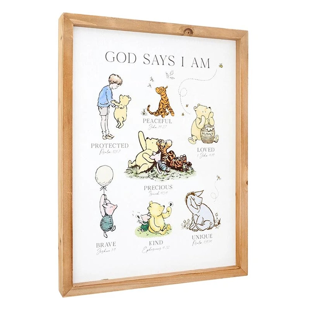 Winnie the Pooh Linen God Says I Am Framed Print