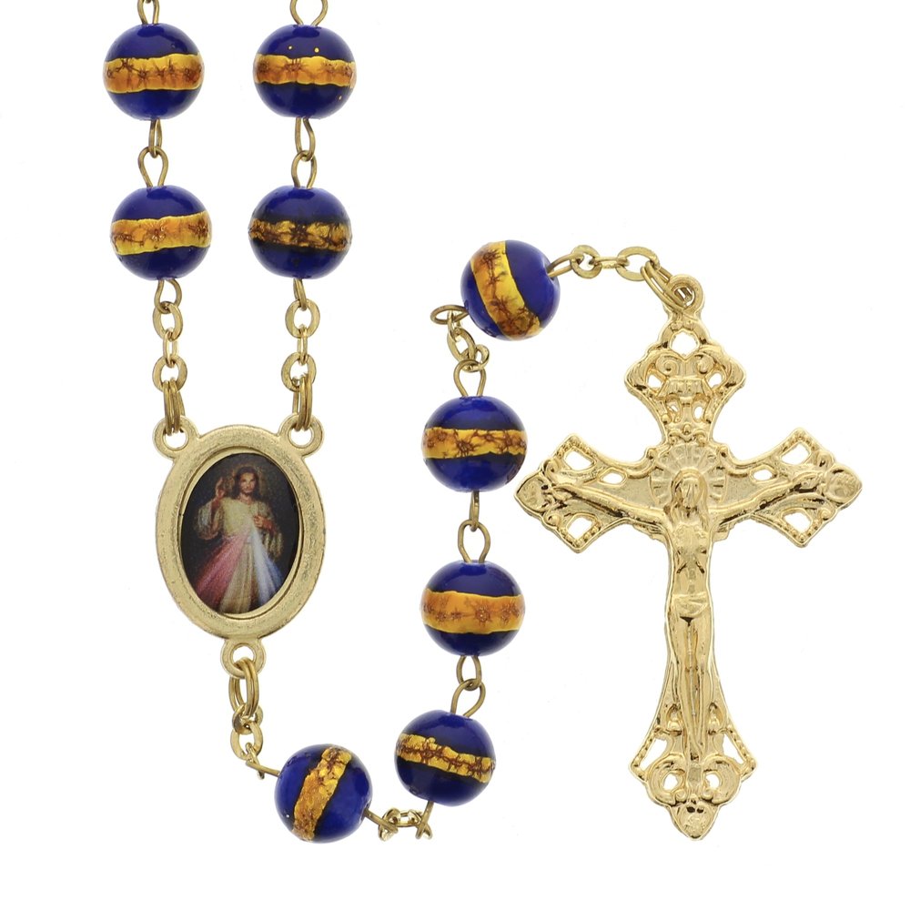 Royal Blue, Copper & Gold Divine Mercy Rosary