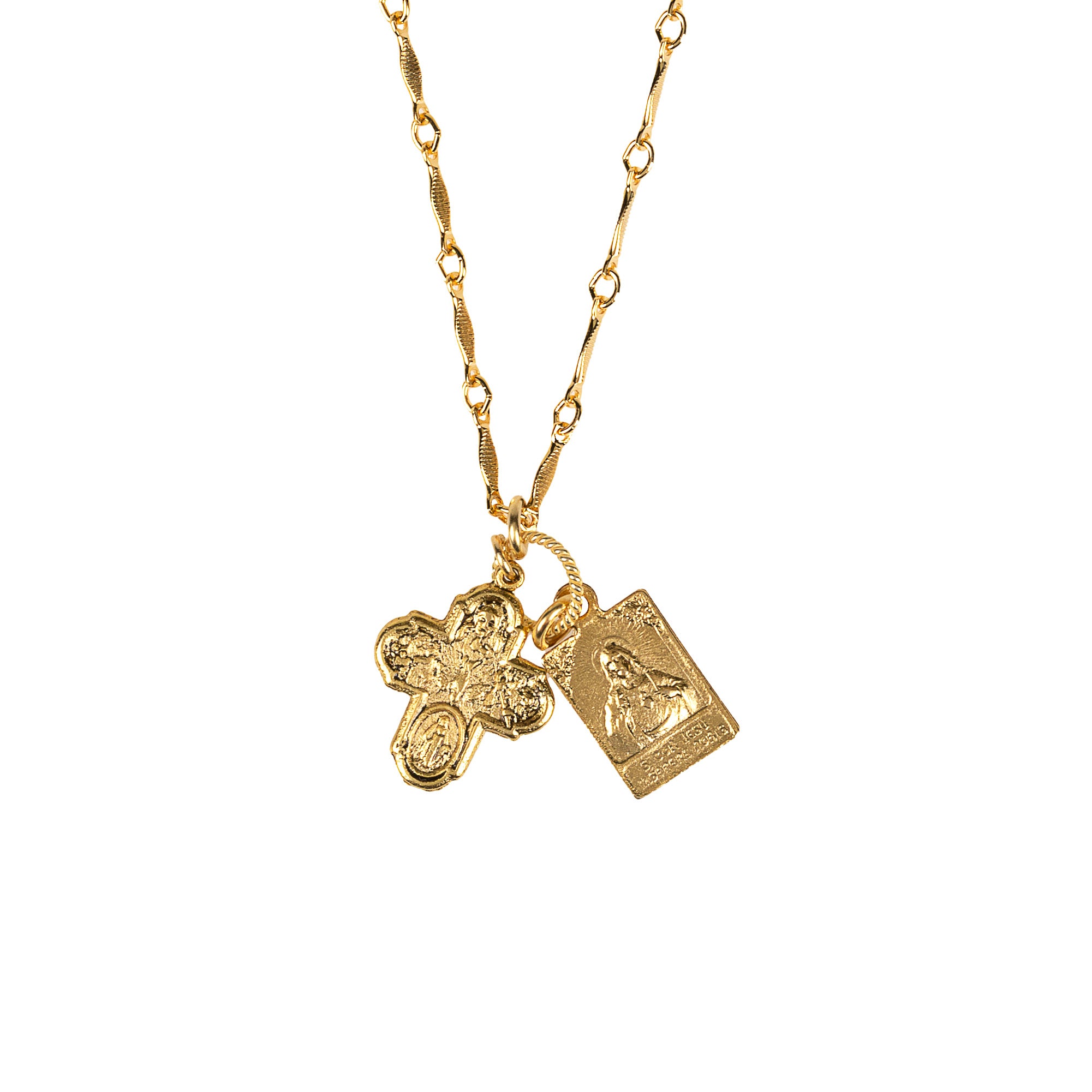 Gold Scapular & 4-Way Cross Necklace