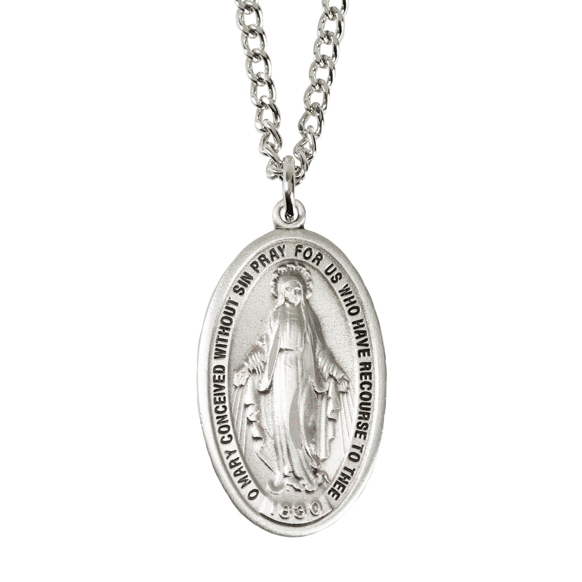 Pewter Miraculous Medal with 24 inch chain