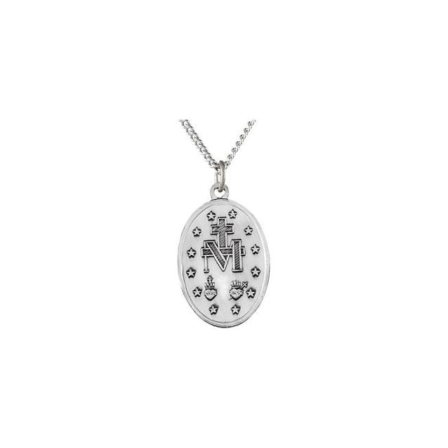 Sterling Silver 19x13.75mm oval Miraculous Medal 18" Necklace