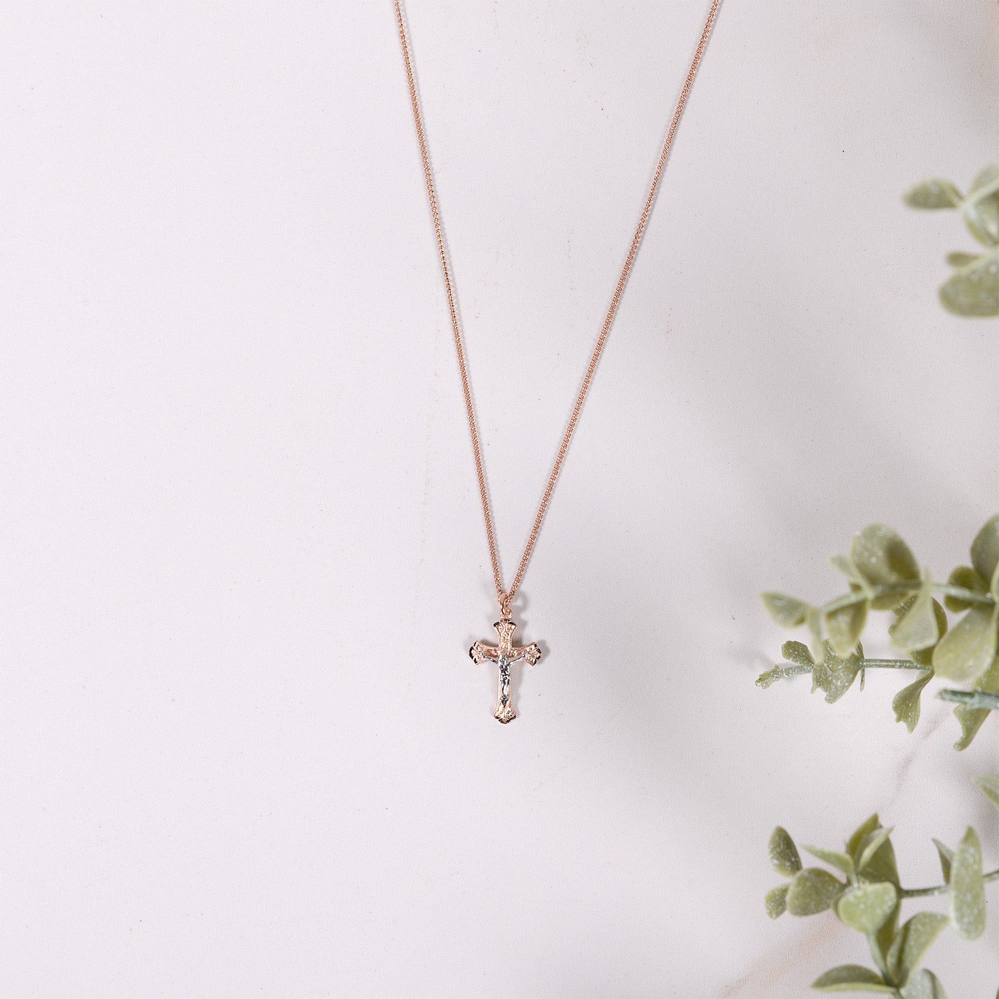 Rose Gold & Sterling Crucifix Necklace