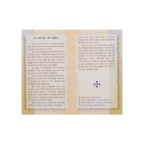 St. Rose of Lima - Mini Lives of the Saints Folded Prayer Card