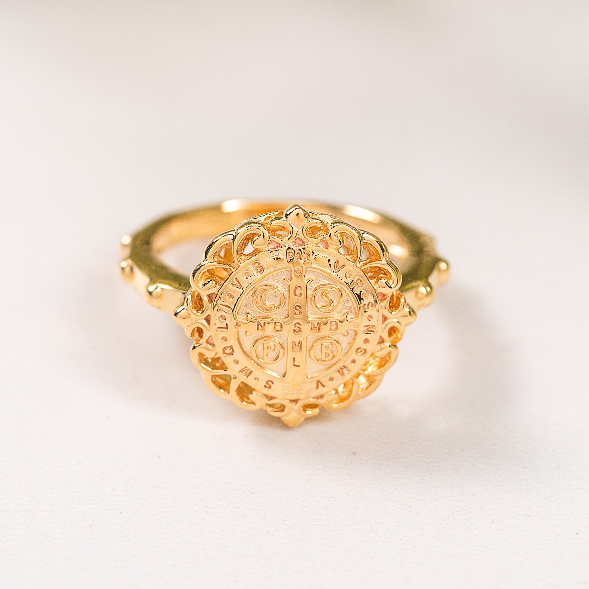 Gold Over Sterling Silver St. Benedict Filigree Rosary Ring