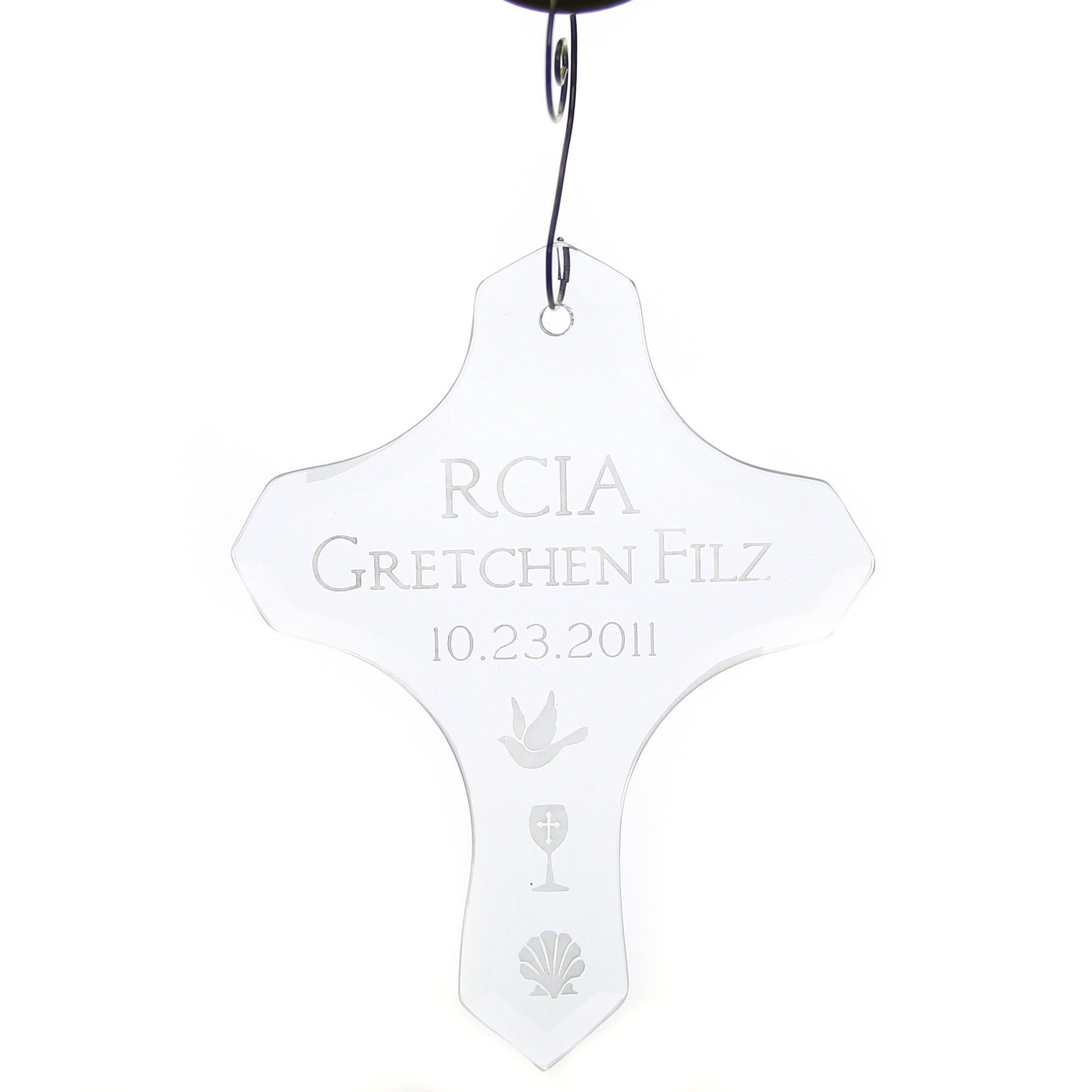 Personalized Glass RCIA Cross Ornament - 4.5" (H)