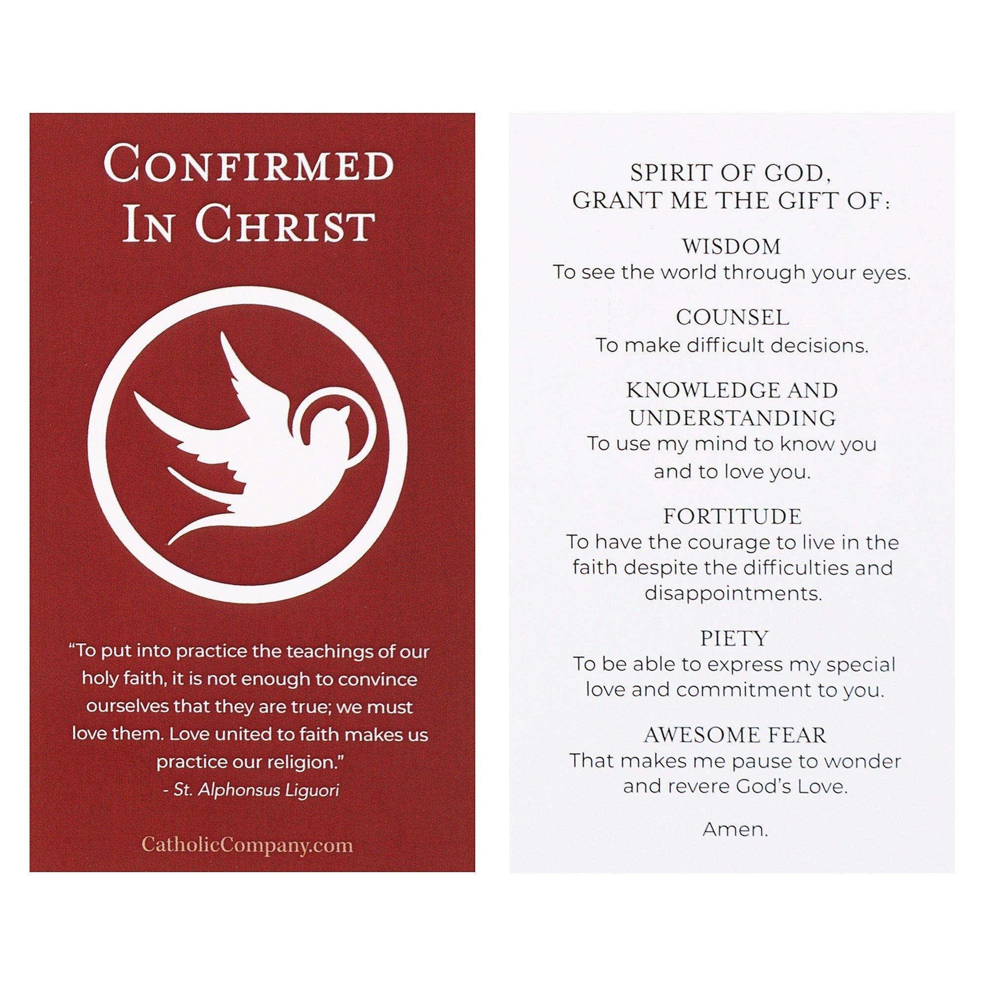 Confirmation Gifts of the Holy Spirit Prayer Card