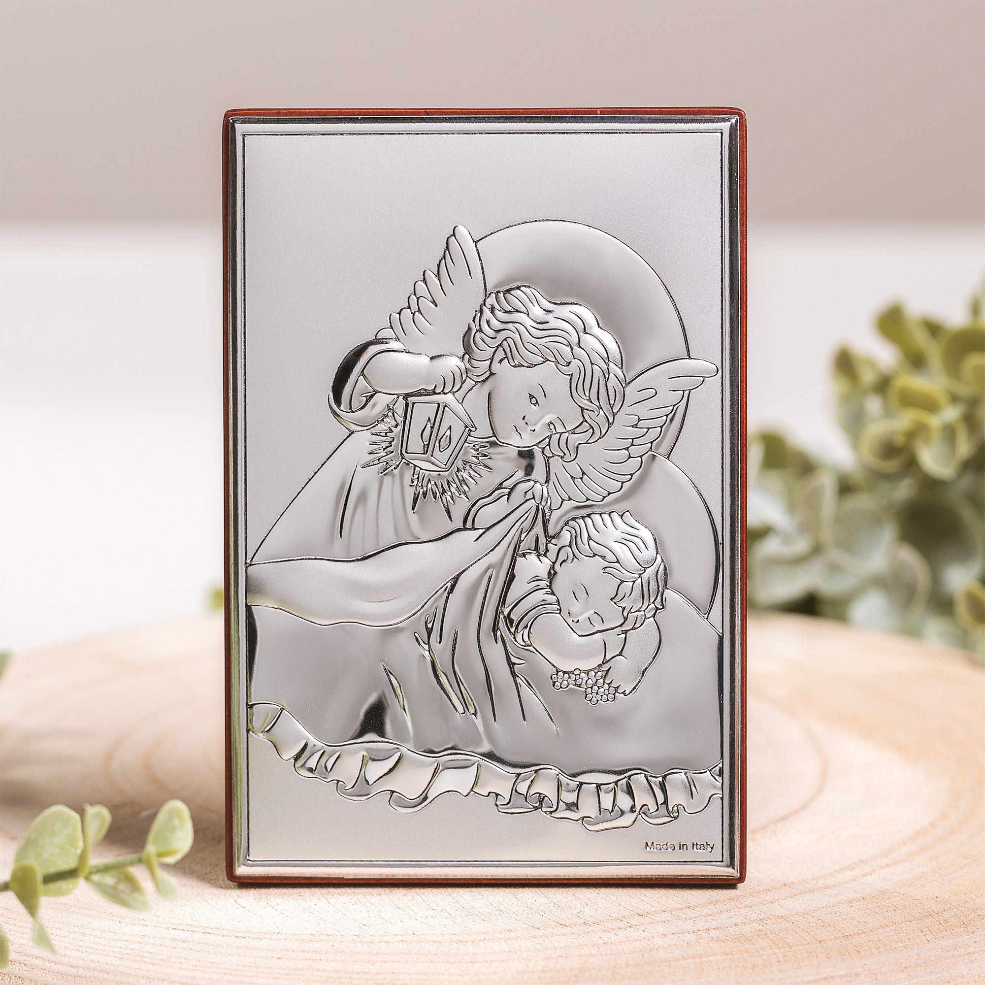 Silver Guardian Angel & Lantern Plaque - 4.7" x 3"