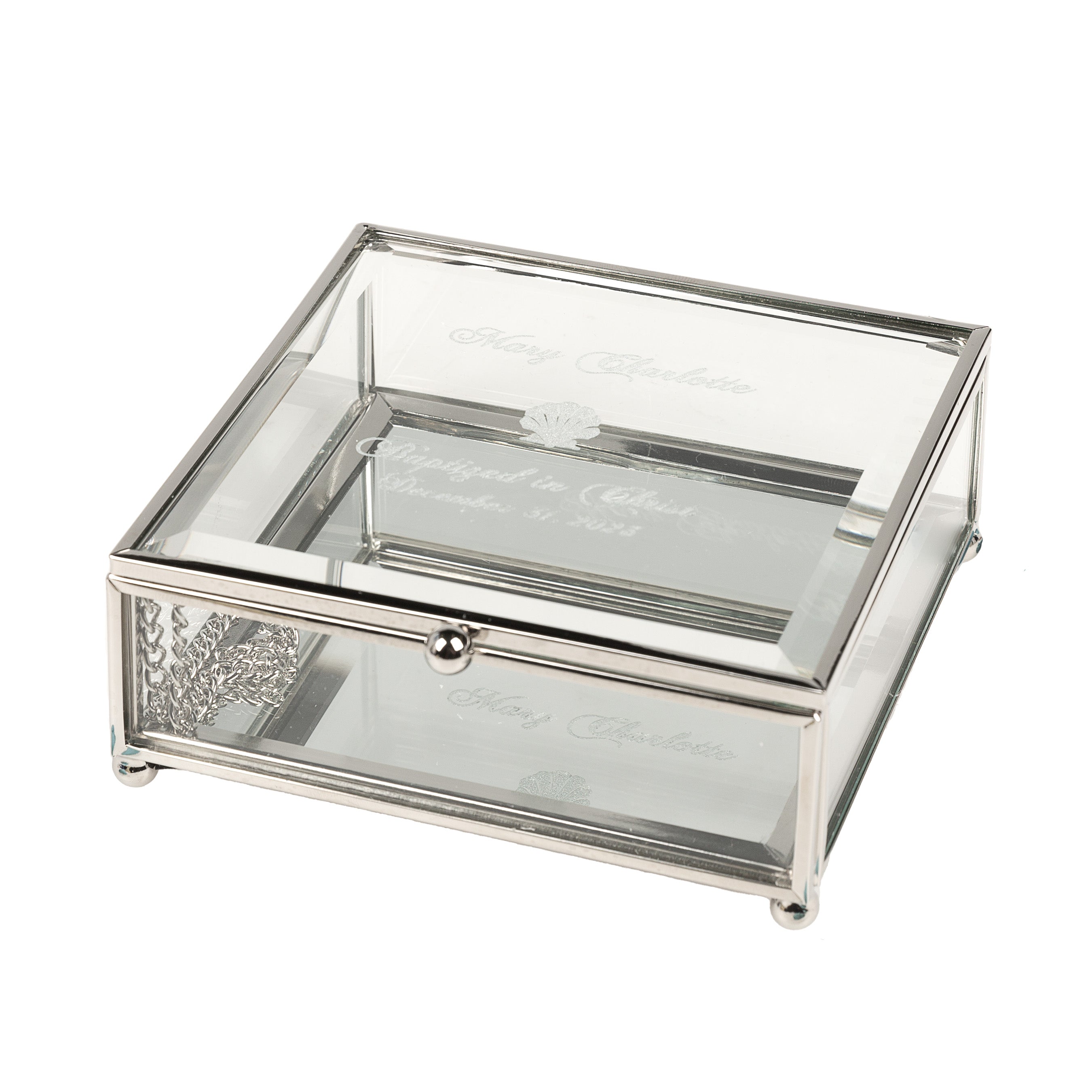Personalized Baptism Glass Keepsake Box - 4.75 inch square