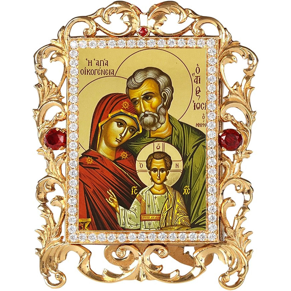 Gold Jeweled Frame Holy Family Icon Icon - 4" x 3.25"