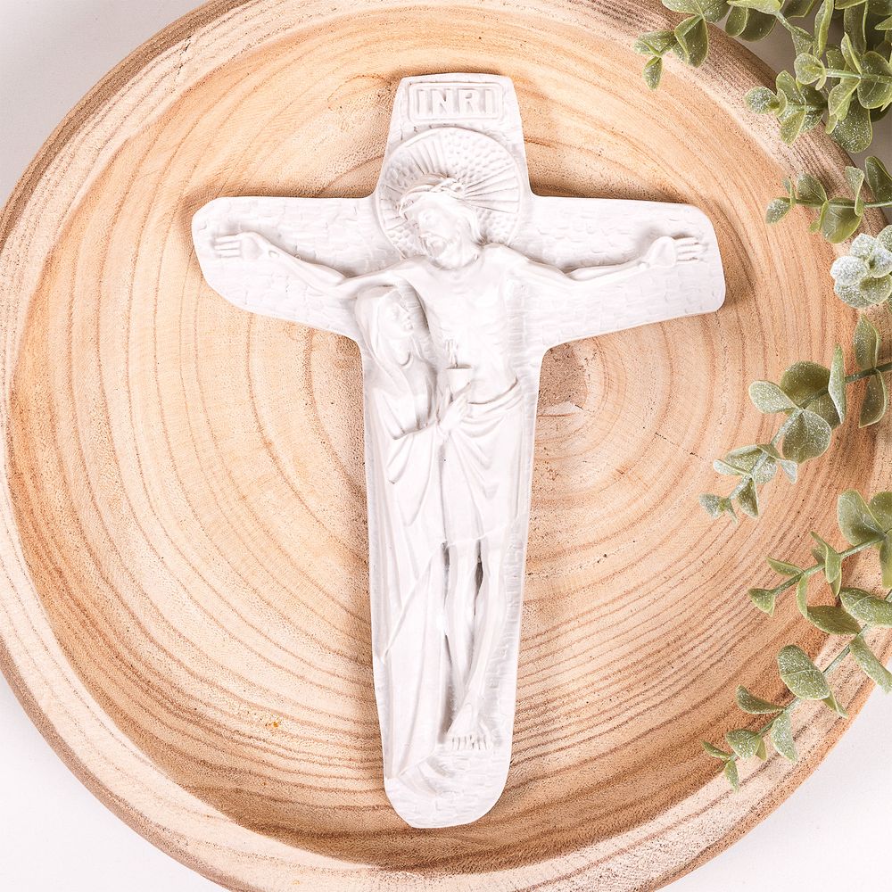 White Unity of Jesus & Mary Crucifix - 9"