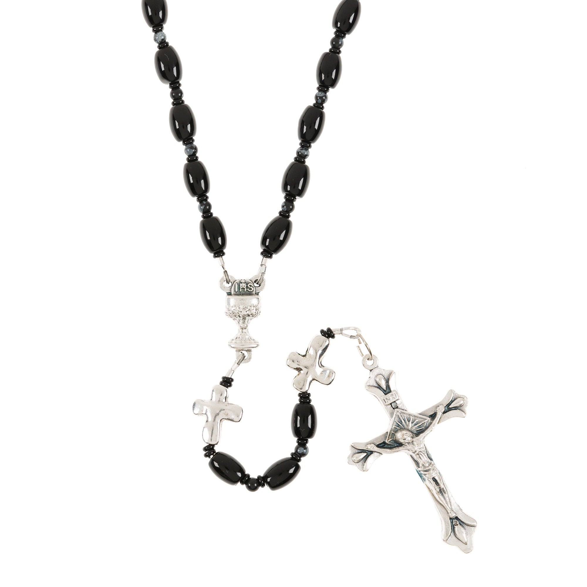 First Communion Black Rosary with Prayer Card