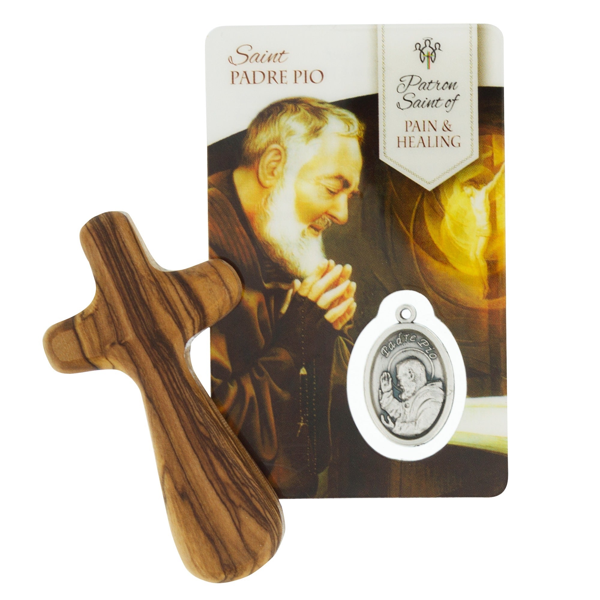 Comforting Palm Cross & Padre Pio Healing Card