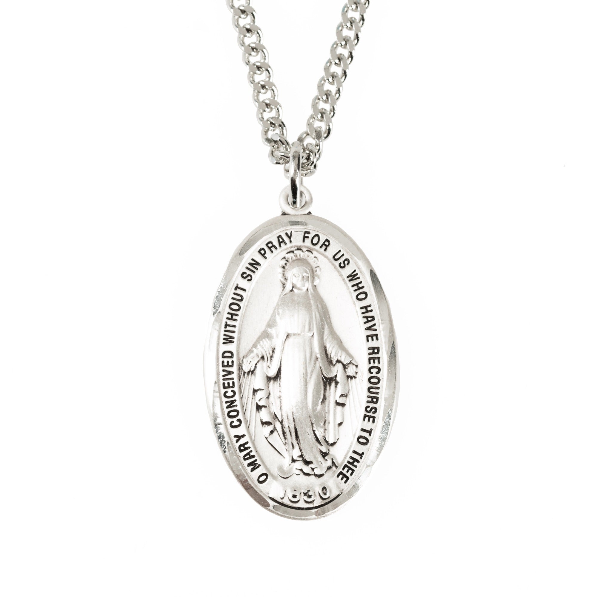 Sterling Silver Miraculous Medal on 24 inch chain