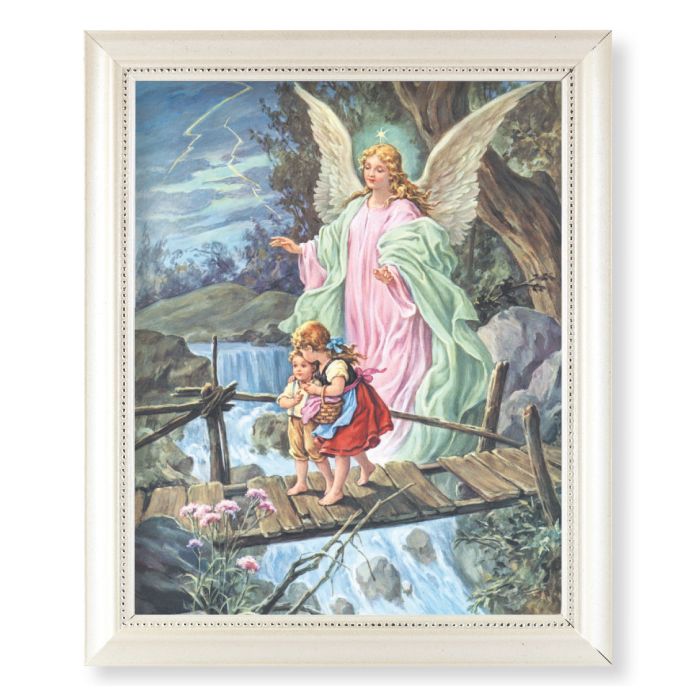 Guardian Angel & Children in Pearlized White Frame - 9.5" x 11.5"