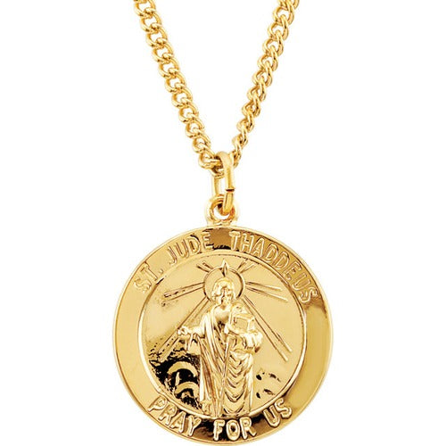 24kt Gold Plated 22mm Round St. Jude Medal 24" Necklace