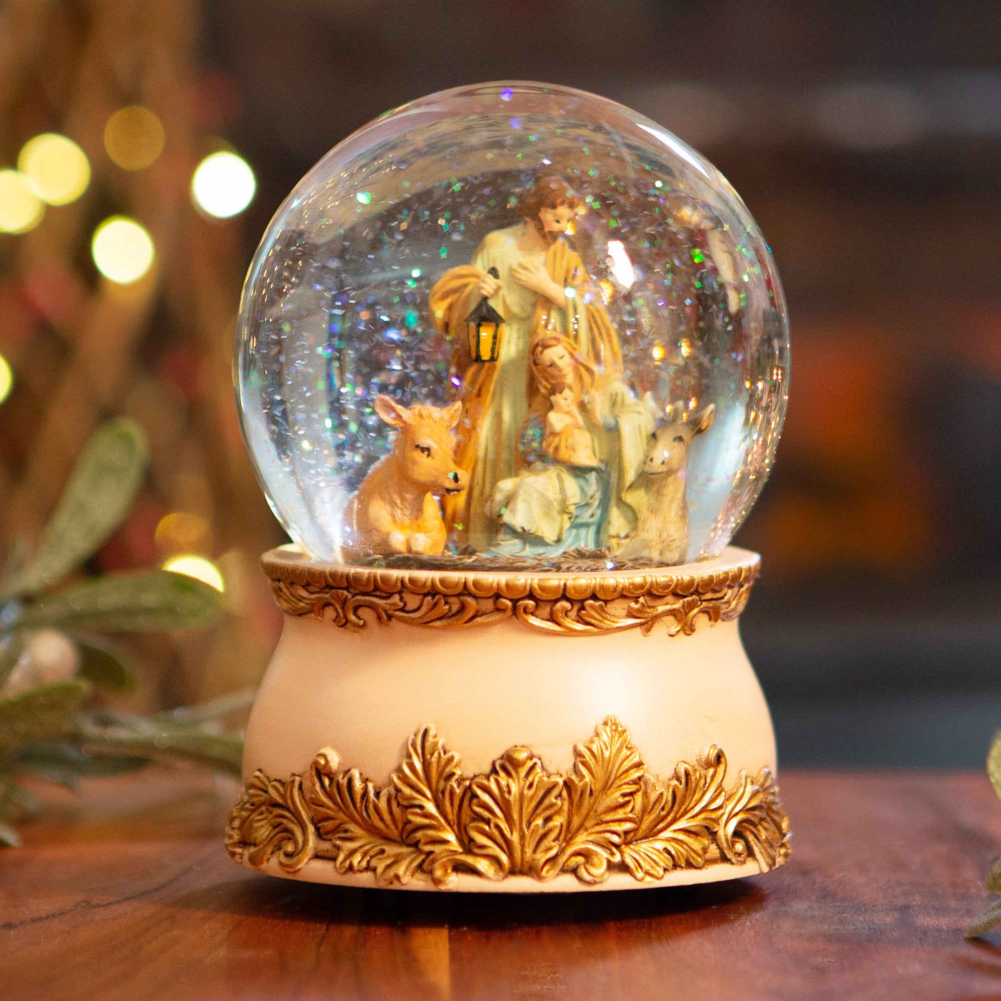 Holy Family Nativity with Animals Musical Dome