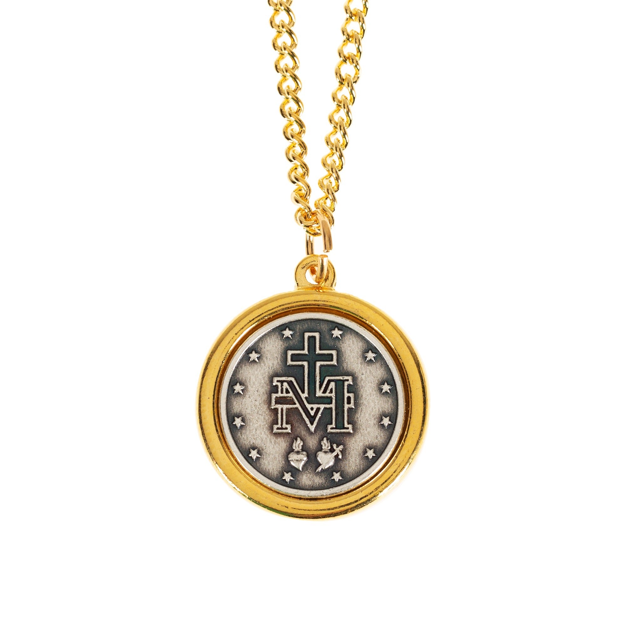 Two Tone Miraculous Medal on 24" Chain