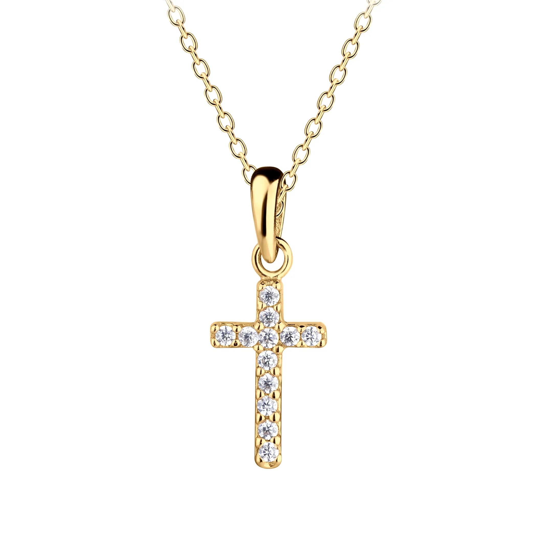 Girl's Gold & Cubic Zirconia Cross Necklace - 14"