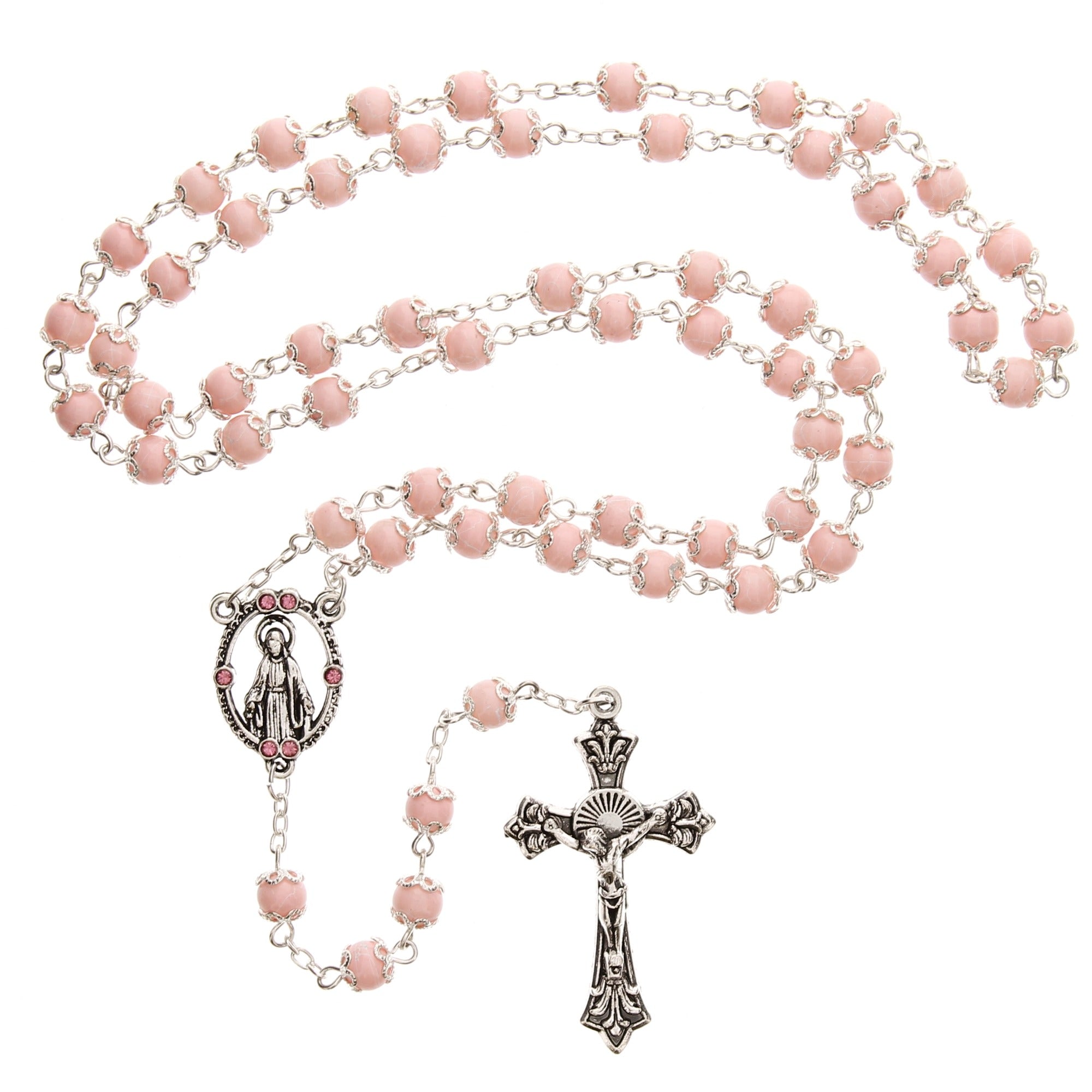 Pink Miraculous Glass Bead Rosary