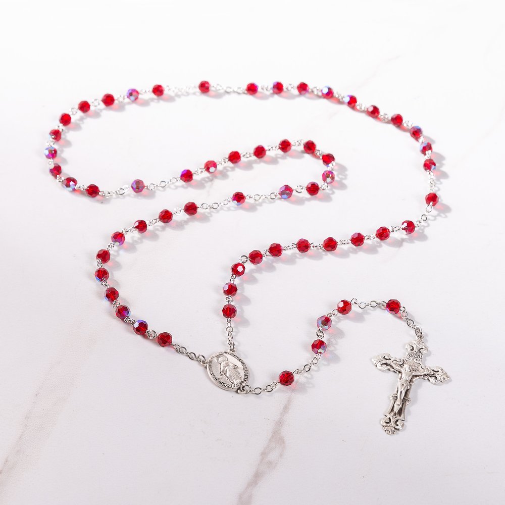 Swarovski Ruby Crystal and Sterling Rosary