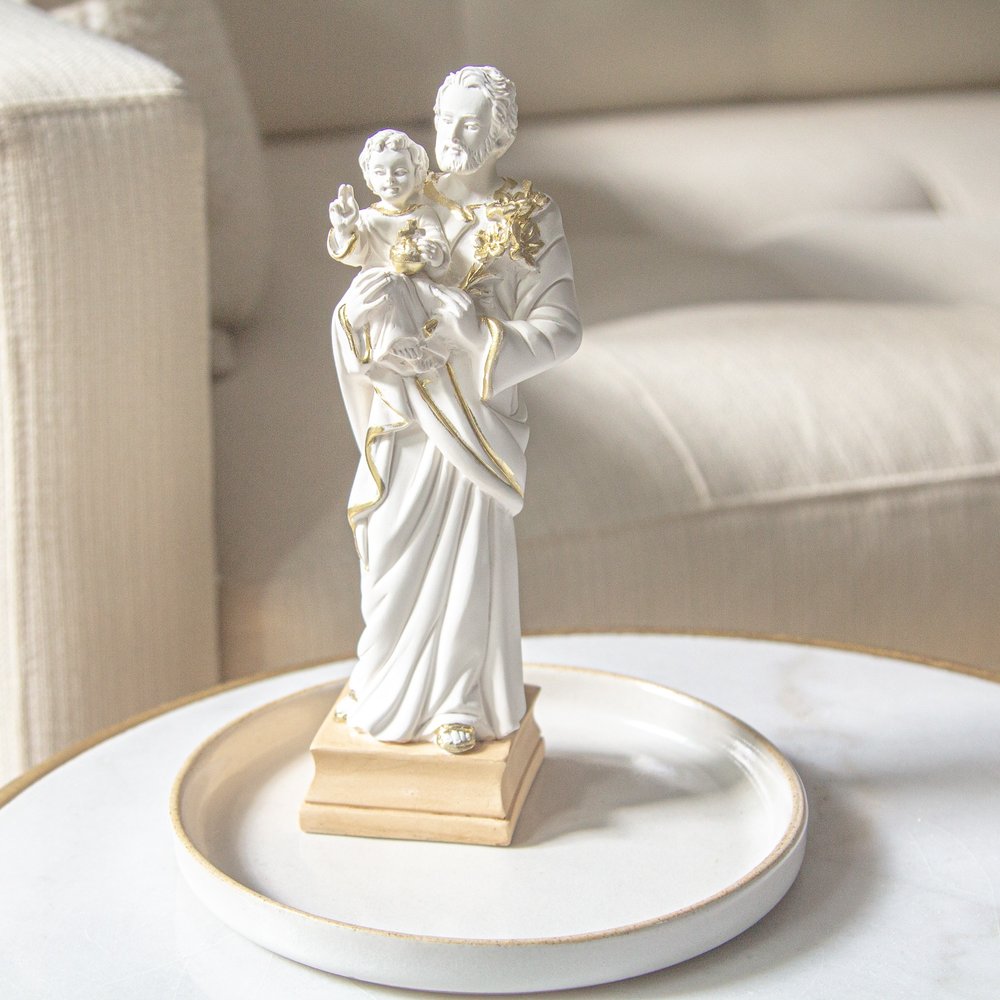 St. Joseph & the Christ Child Statue with Gold - 7.8"