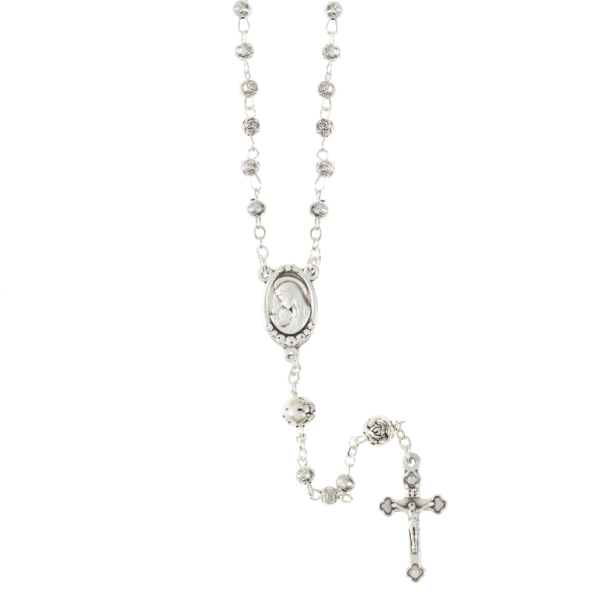 Madonna & Child Rosary Holder & Rosebud Rosary
