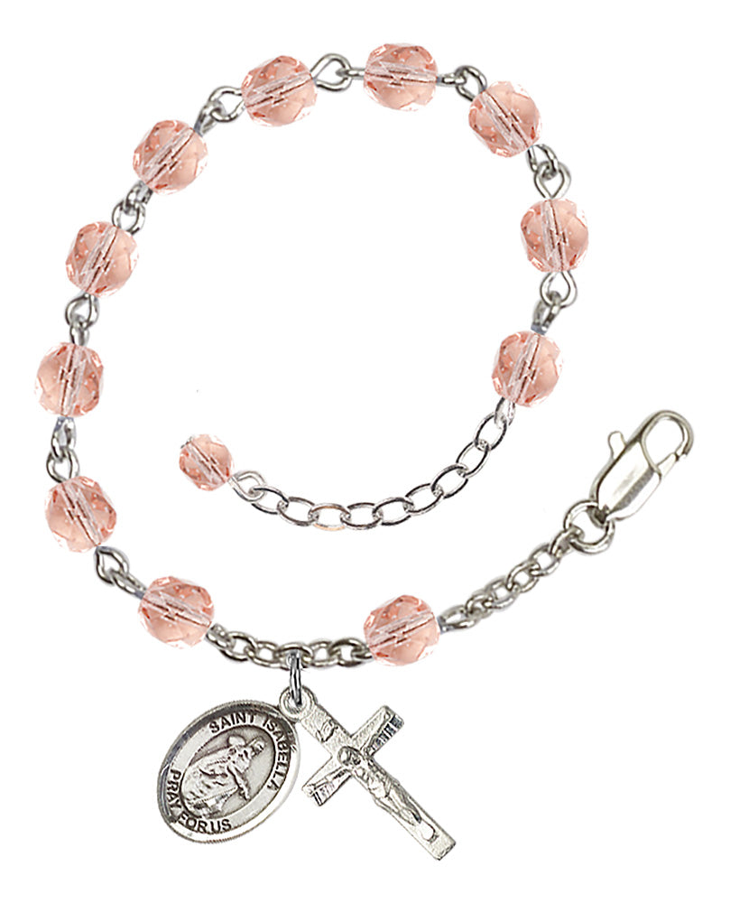 St. Isabella Of Portugal Pink October Rosary Bracelet 6mm