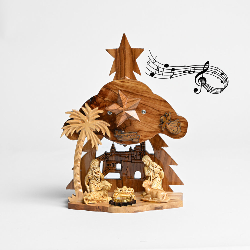 Holy Land Olive Wood Musical Nativity - 5.5" x 7.75"