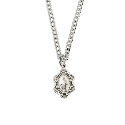Petite Sterling Scalloped Miraculous Medal Necklace