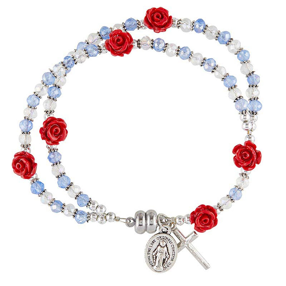 Miraculous Medal Rose Bead Full Rosary Bracelet