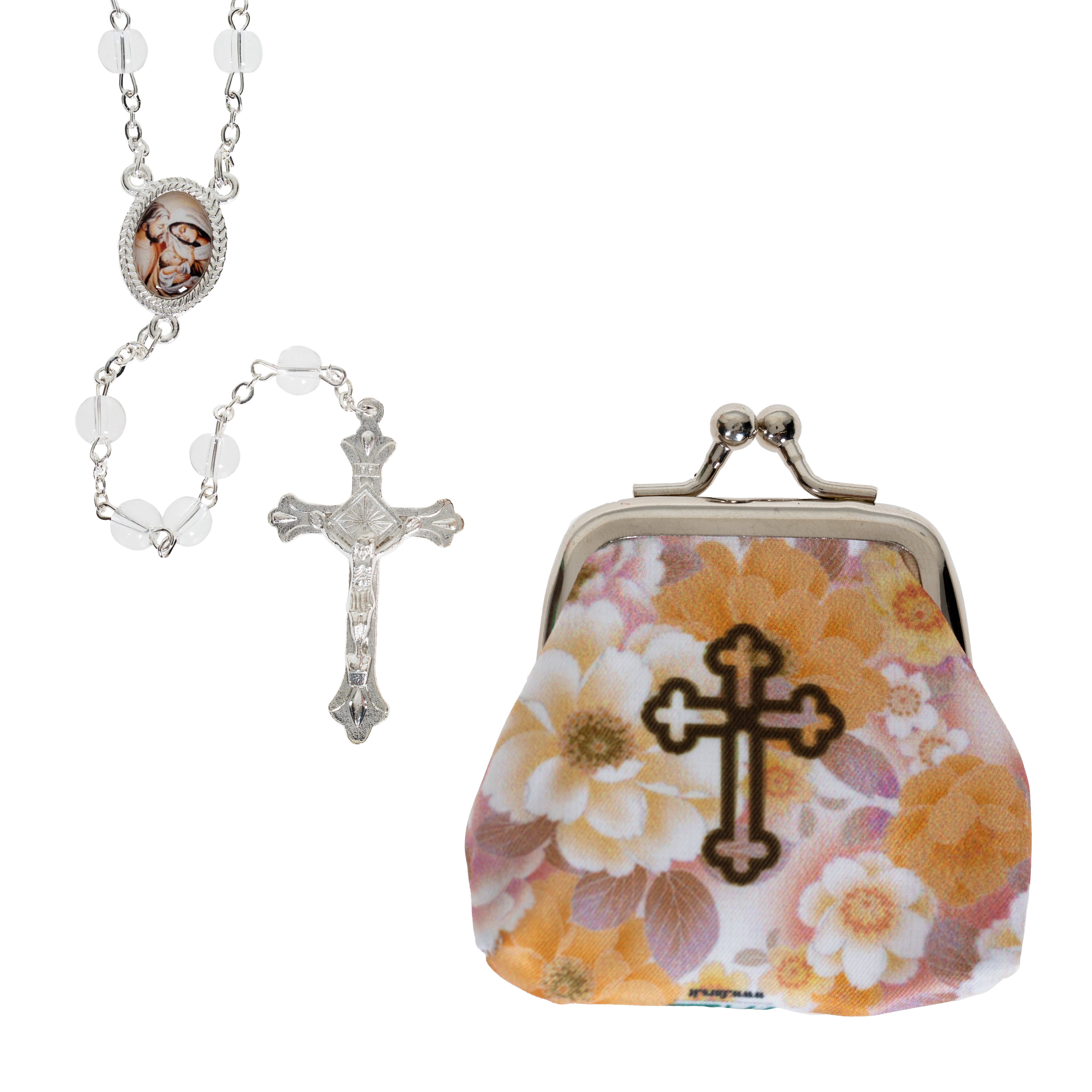 Holy Family Purse & Crystal Rosary Set