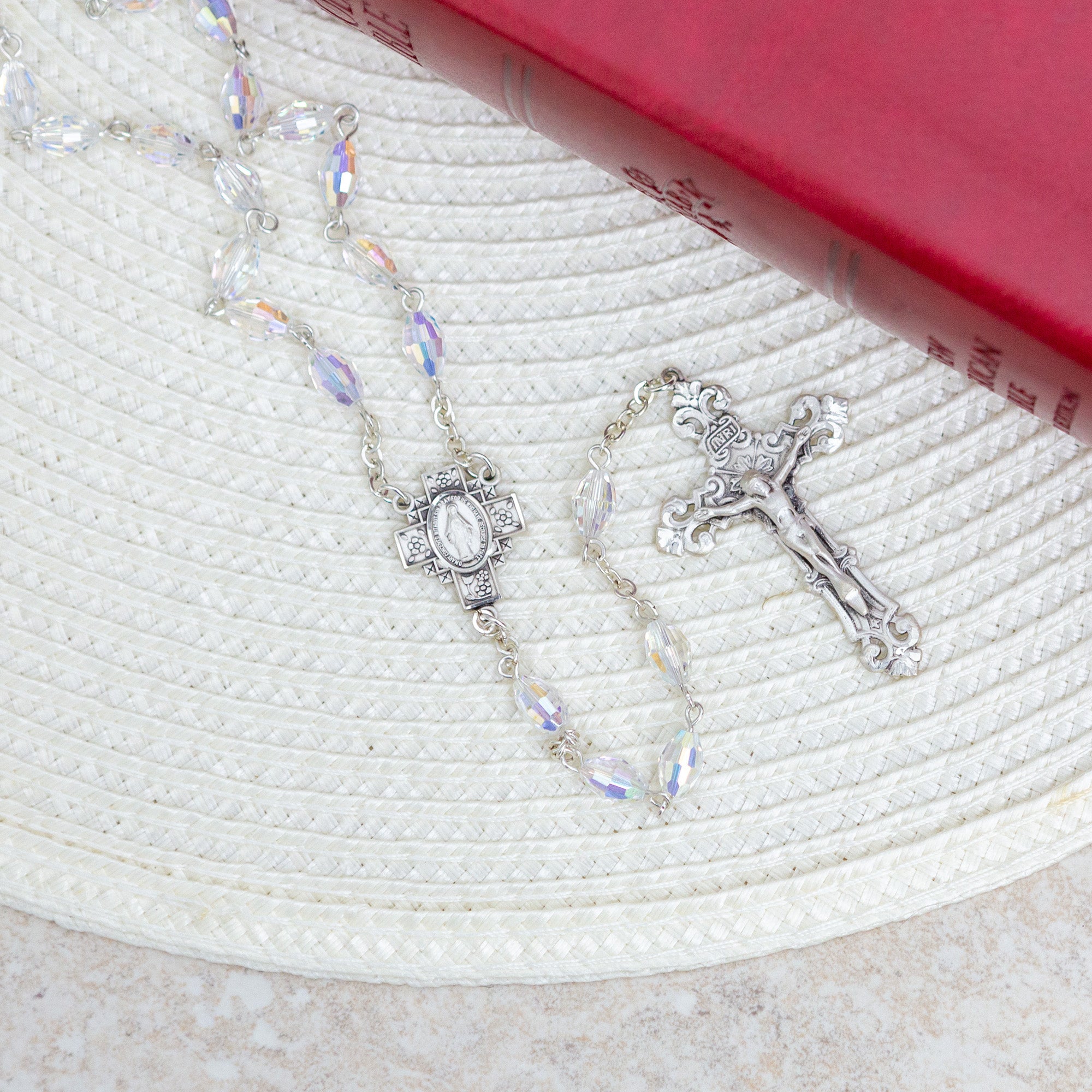 Swarovski Clear Oval Crystal and Sterling Silver Rosary