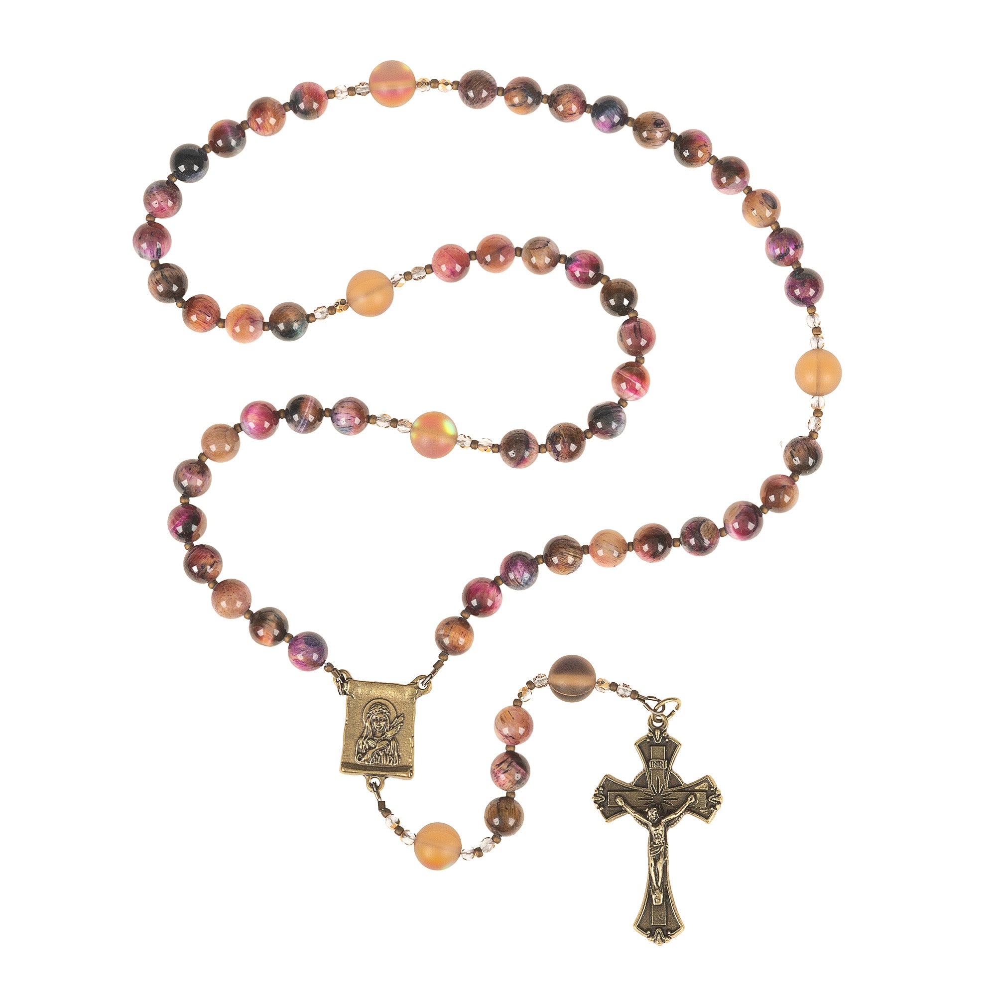 St. Philomena Purple Tiger Eye Rosary