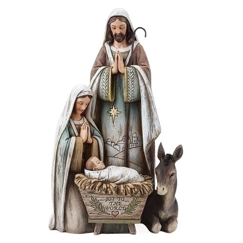Joseph's Studio Wood Grain Look Holy Family with Donkey - 10.5"