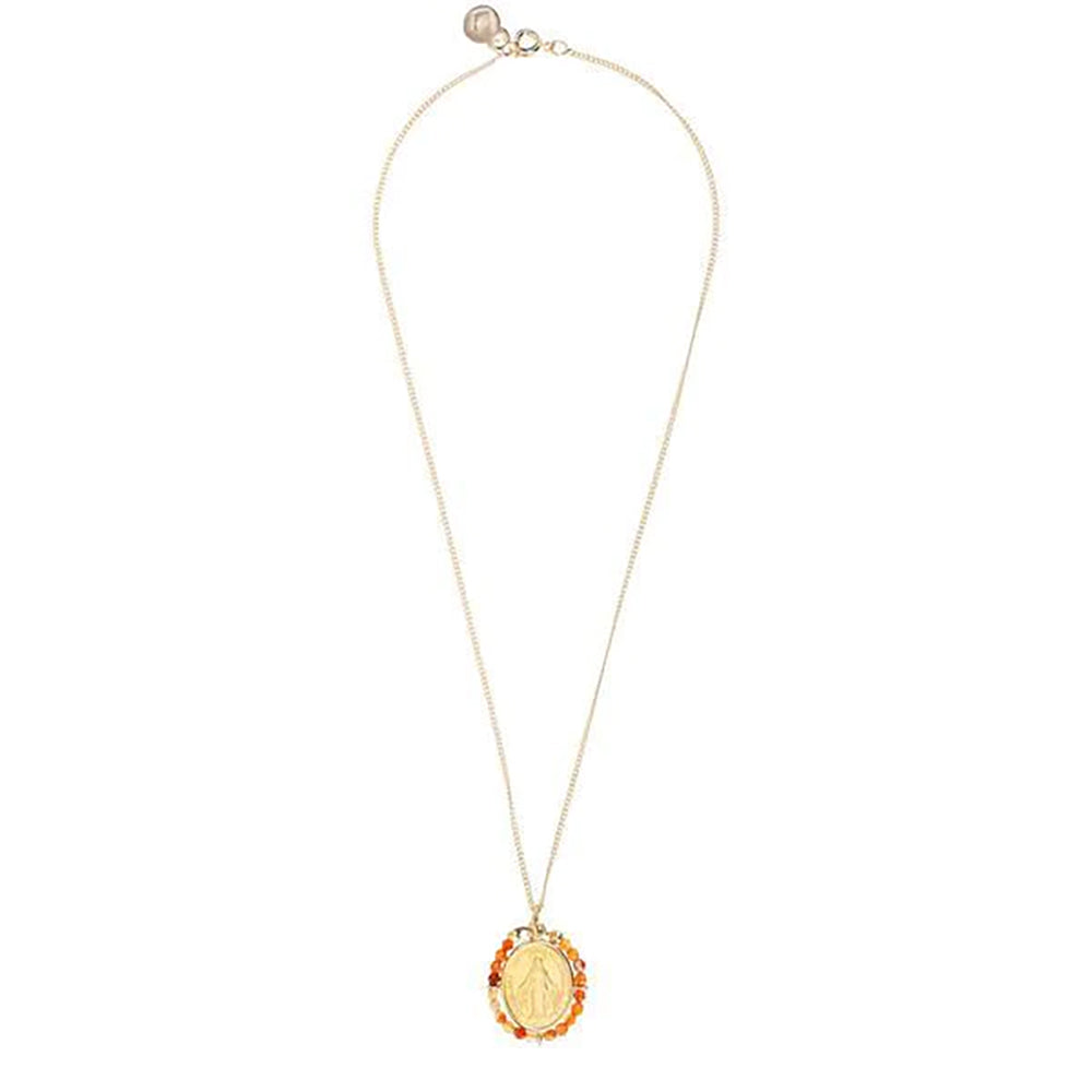 Gold & Carnelian Miraculous Medal Necklace