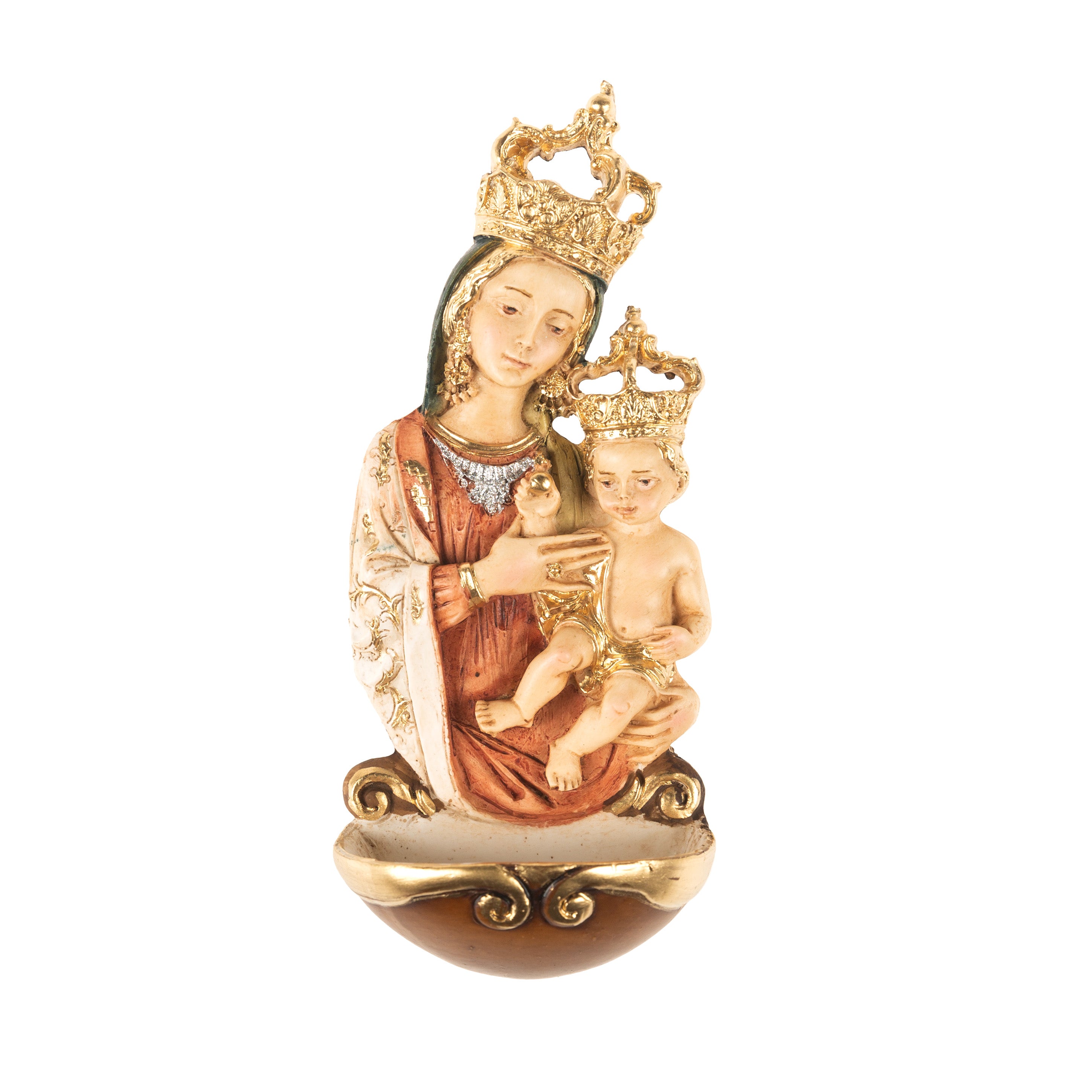 Crowned Madonna & Child Holy Water Font