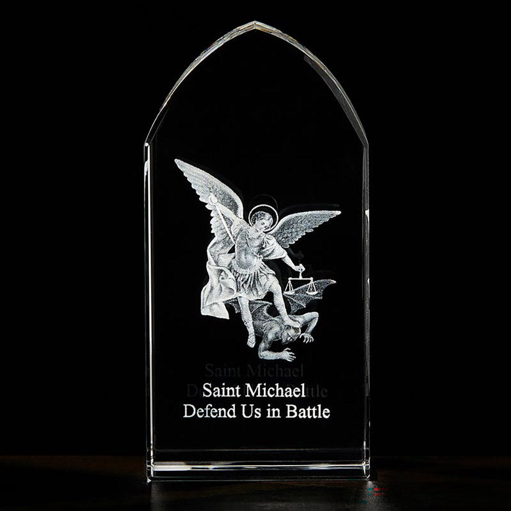 St. Michael Etched Glass Standing Plaque - 3.25"