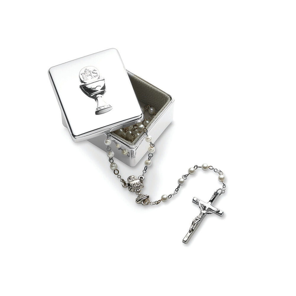 First Holy Communion Silver Rosary Keepsake Box - 2.25"