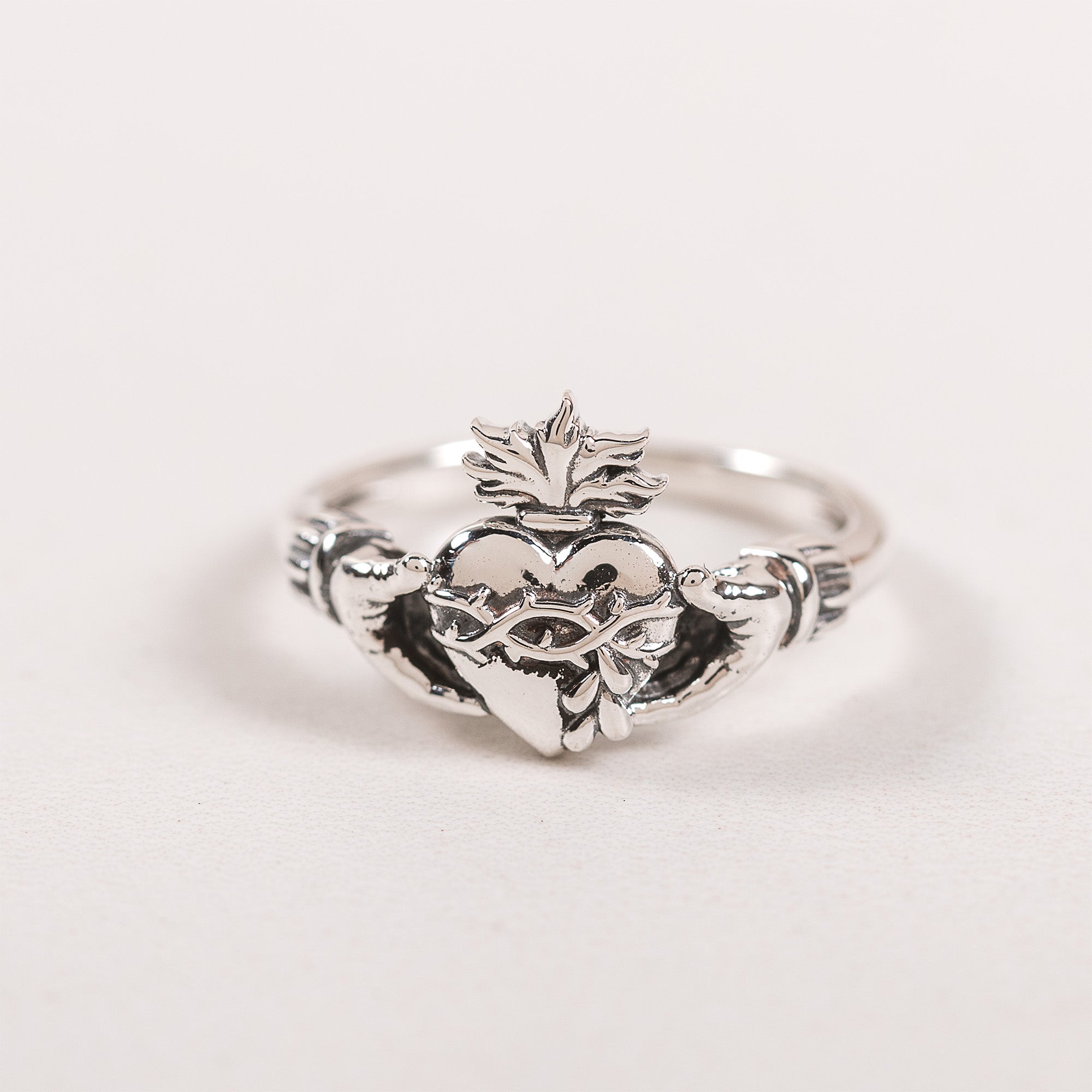 Sterling Silver Sacred Heart Claddagh Ring