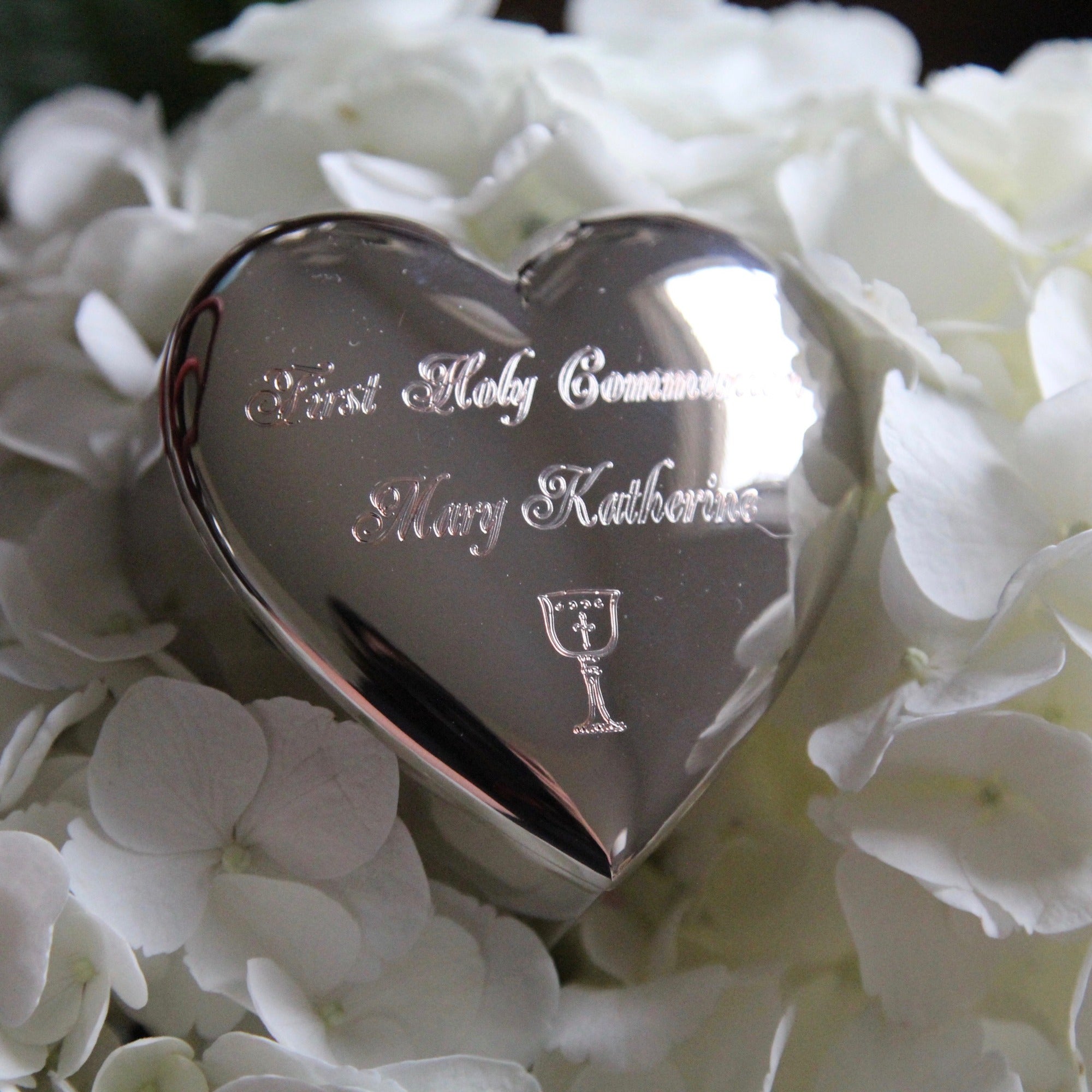 Personalized Silver Heart First Communion Keepsake Box