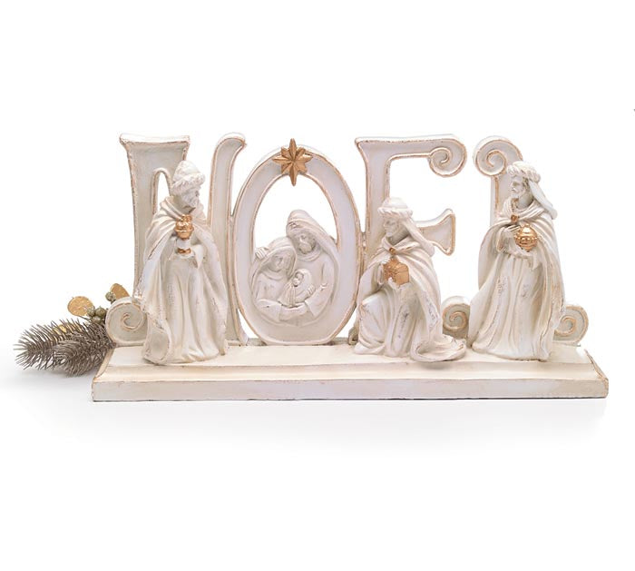 Distressed White & Gold Noel One Piece Nativity