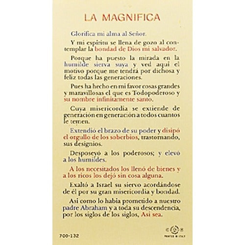 La Magnifica - Virgen Guadalupe (Magnificat); Spanish Prayer Card