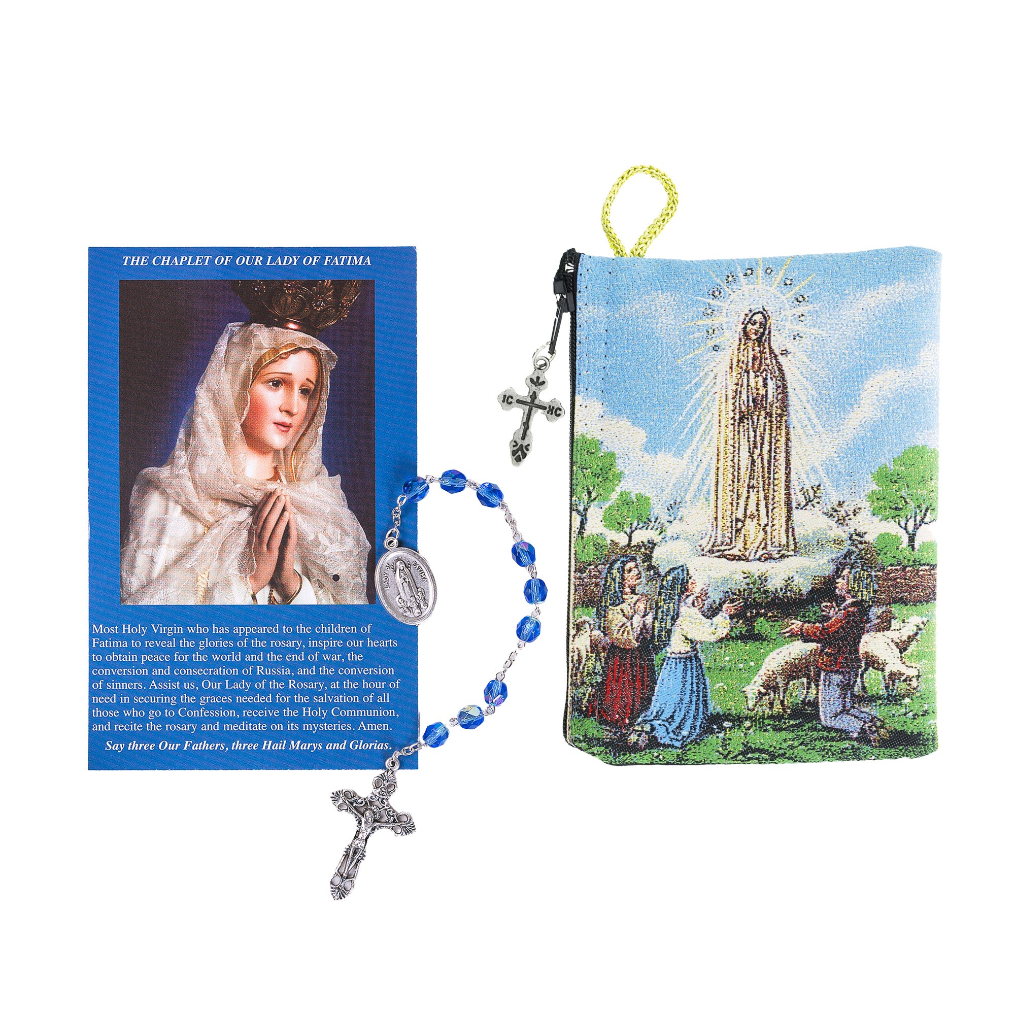 Our Lady of Fatima Chaplet with Prayer Card & Our Lady of Fatima Rosary Pouch (Gift Set)
