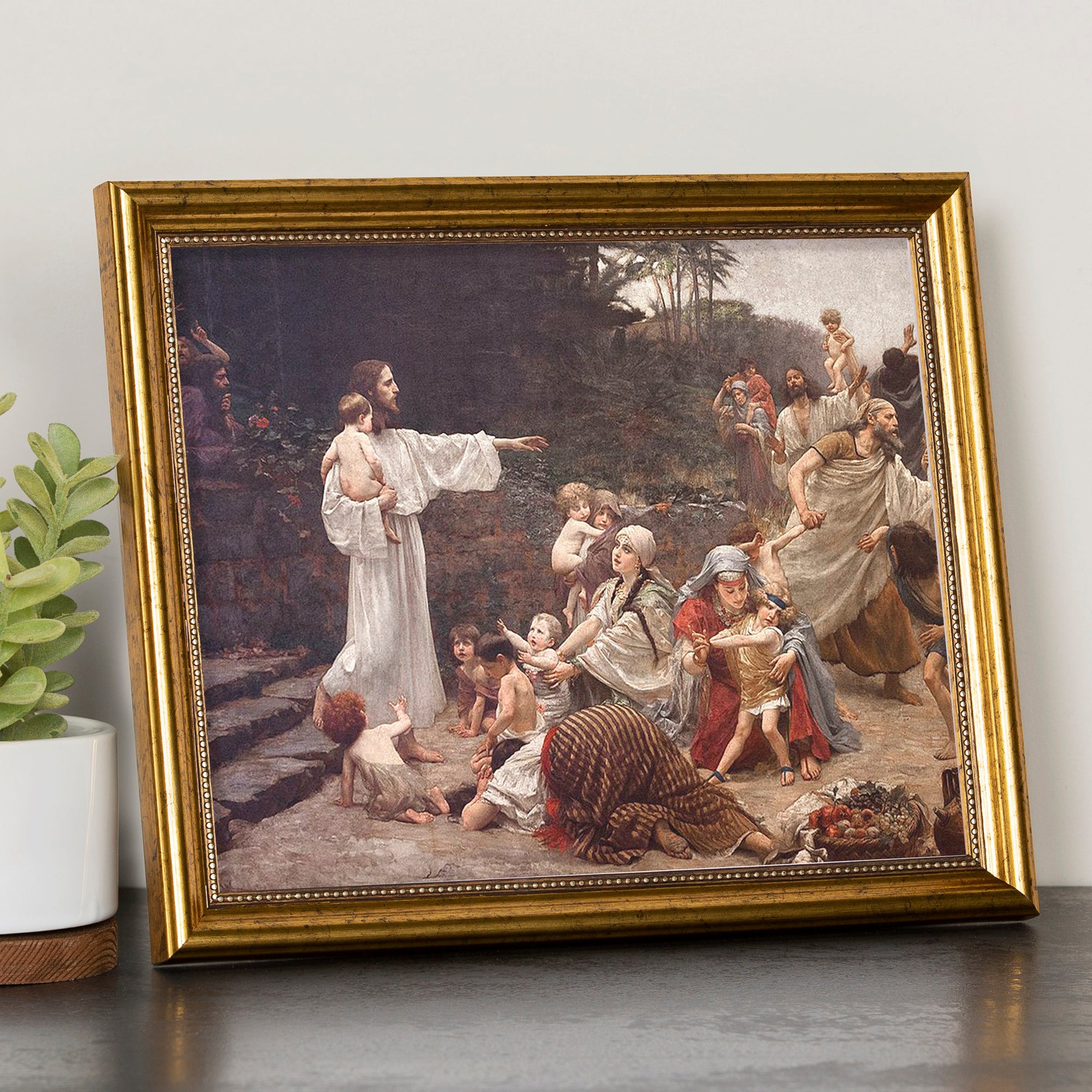 Let the Children Come Antique Gold Framed Print - 8" x 10"