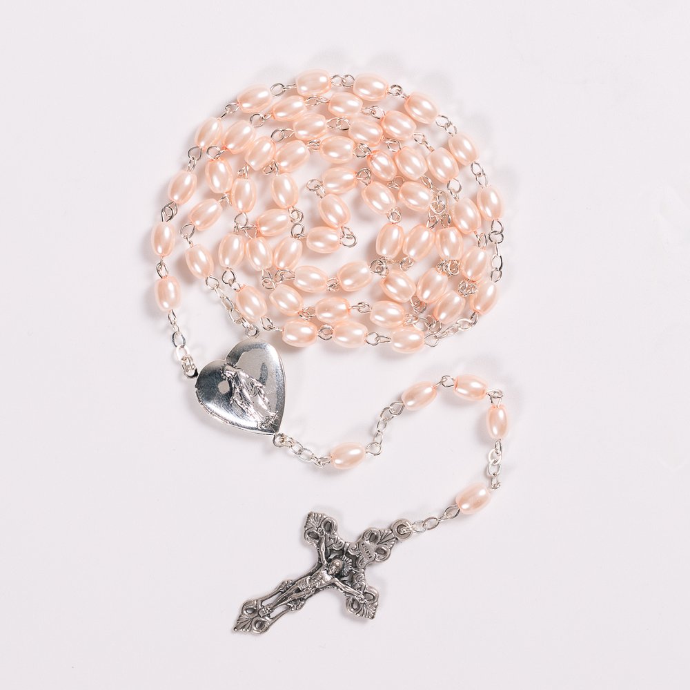 Pale Pink St. Therese Locket Rosary